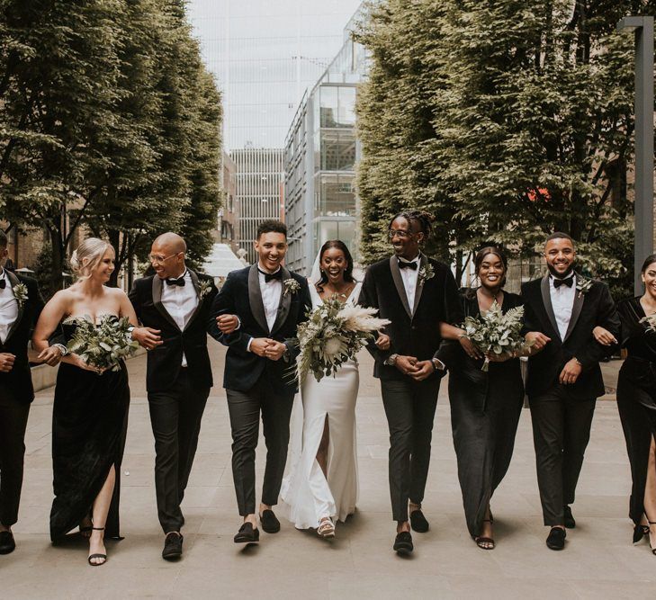 Black tie wedding party fashion for Devonshire Terrace wedding