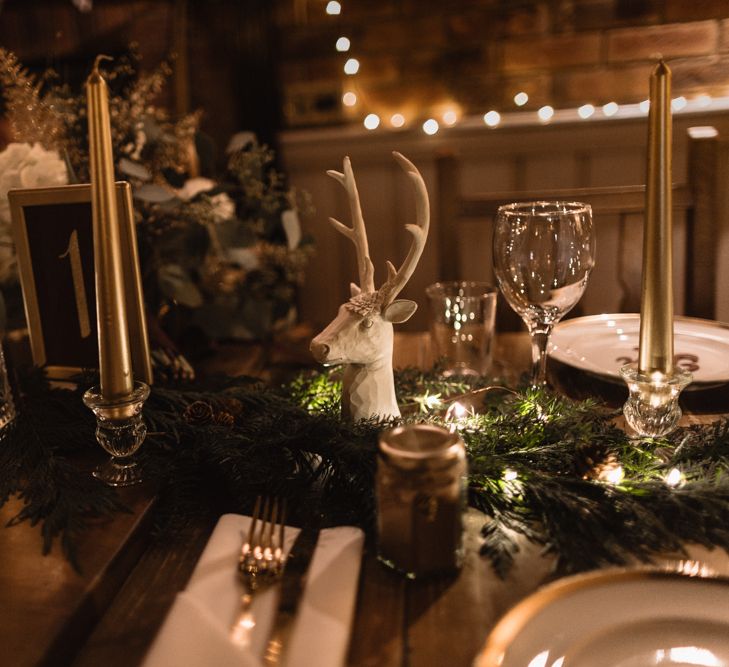 Christmas Pub Wedding At The Falcon Rotherwick With Bride In Alice By Watters And Candle Lit Wedding Ceremony Images By Rebecca Searle Photography