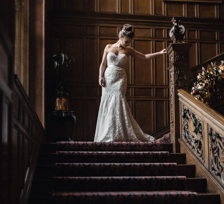 Christmas Pub Wedding At The Falcon Rotherwick With Bride In Alice By Watters And Candle Lit Wedding Ceremony Images By Rebecca Searle Photography