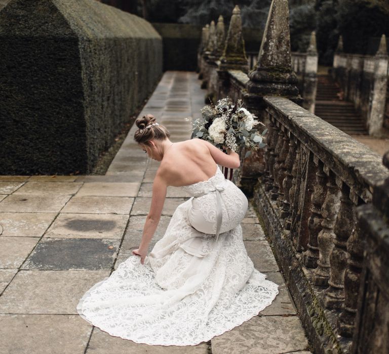 Christmas Pub Wedding At The Falcon Rotherwick With Bride In Alice By Watters And Candle Lit Wedding Ceremony Images By Rebecca Searle Photography