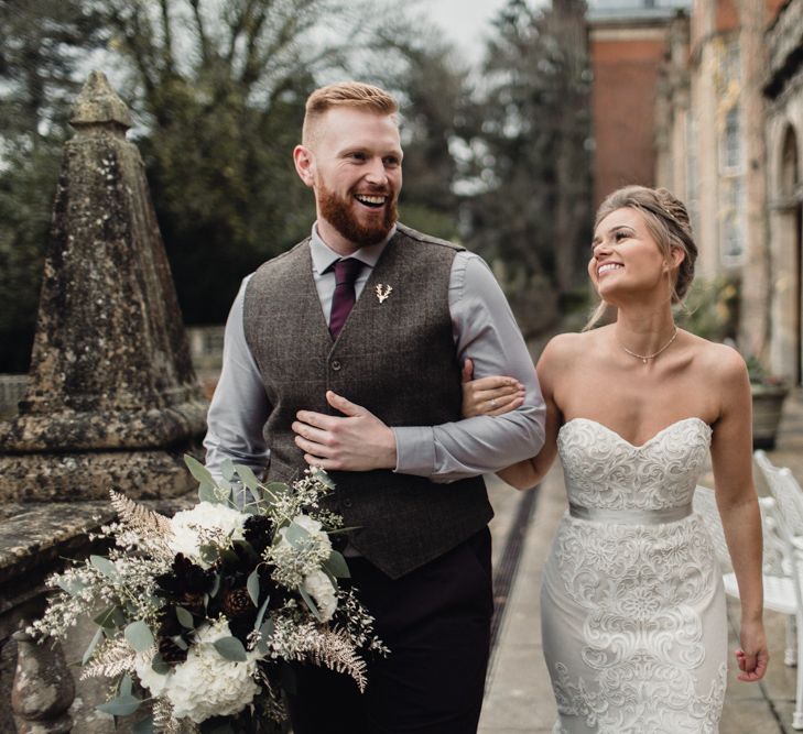 Bride In Alice Dress By Watters // Christmas Pub Wedding At The Falcon Rotherwick With Bride In Alice By Watters And Candle Lit Wedding Ceremony Images By Rebecca Searle Photography