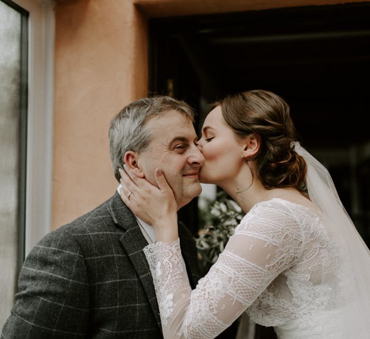 Bride Kisses Father of The Bride Before Ceremony