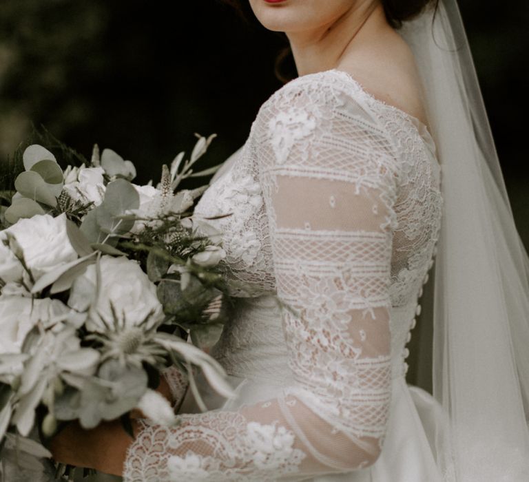 Bride Red Lips  with Lace Jesus Peiro Dress