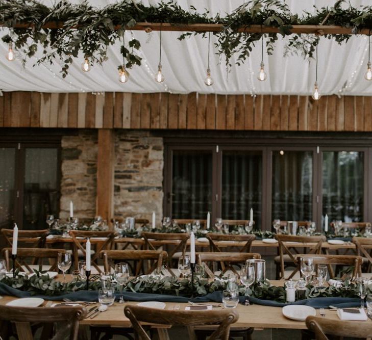 Reception Wedding Table Decor And Set Up At Trevenna Barn