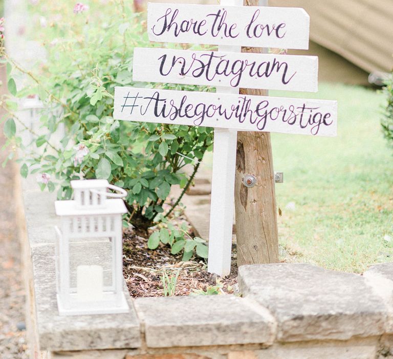 Wedding Hashtag Sign | Country Tipi Wedding with Macramé Arch and Hanging Flowers | Sarah-Jane Ethan Photography