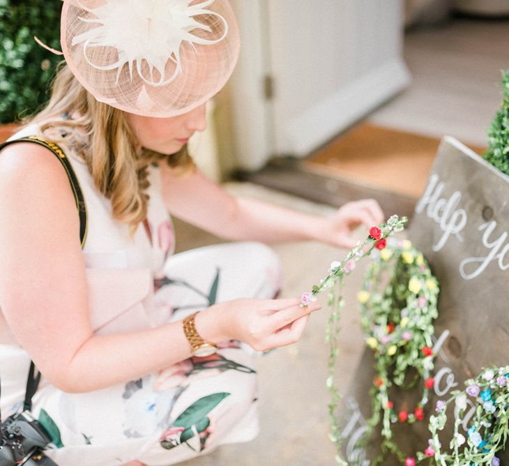 Flower Crown Station | Country Tipi Wedding with Macramé Arch and Hanging Flowers | Sarah-Jane Ethan Photography