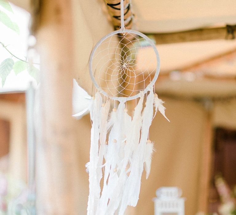 Dreamcatcher Decoration | Country Tipi Wedding with Macramé Arch and Hanging Flowers | Sarah-Jane Ethan Photography