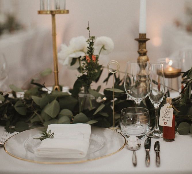 Wedding Table Decoration With Foliage Flowers and Candles