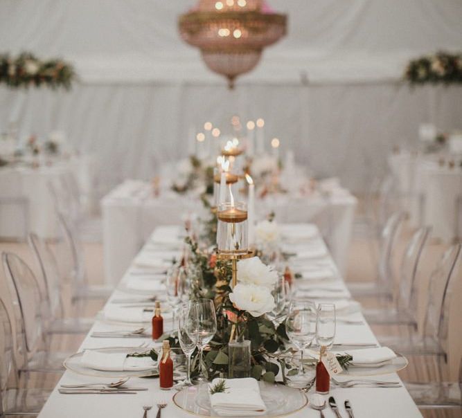 Wedding Reception In Marquee With Chandelier