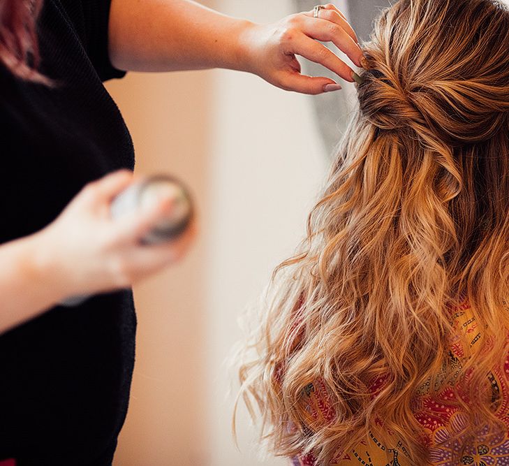 Bridal half up half down hair with loose waves