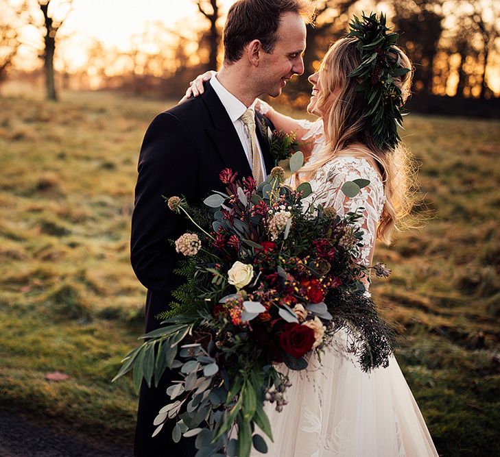 Large red and cream wedding bouquet for Winter wedding