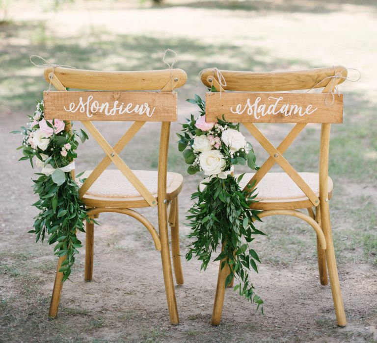 Monsieur and Madame Wooden Chair Back Signs