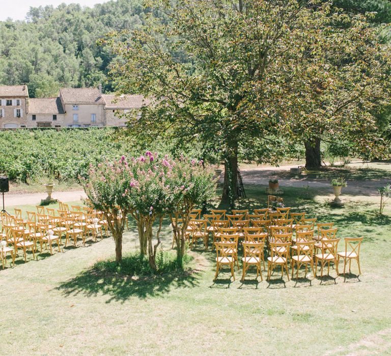 Outdoor Chateau Wedding Ceremony Under a Tree