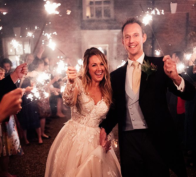 Sparkler exit for bride and groom at Iscoyd Park