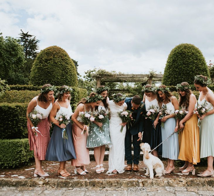 Bridal party in pastel midi-skirts