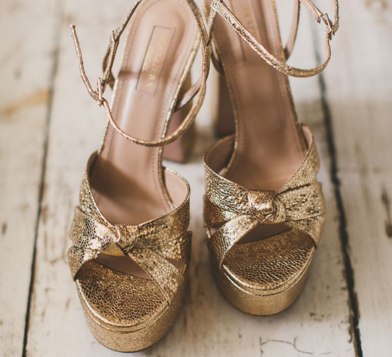 Gold wedding shoes for bride