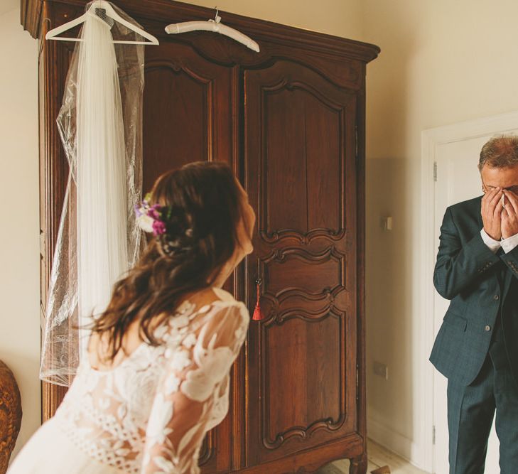 Father sees bride for first time in wedding dress