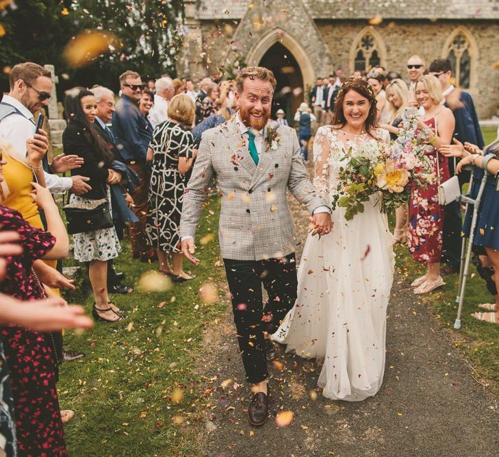 Confetti exit for bride and groom