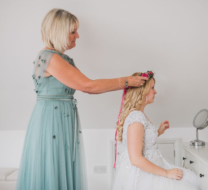 Bridal preparations at conservatory wedding venue