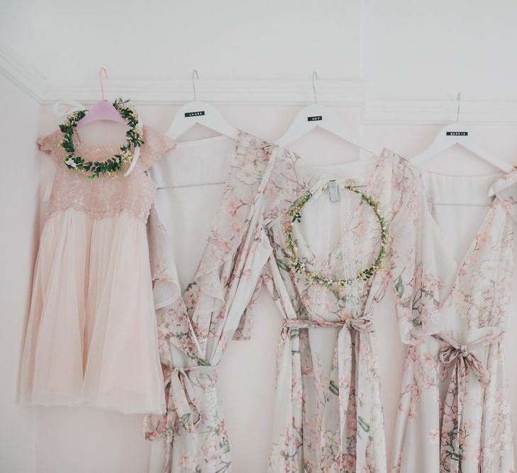 Homemade bridesmaid dresses at conservatory wedding venue