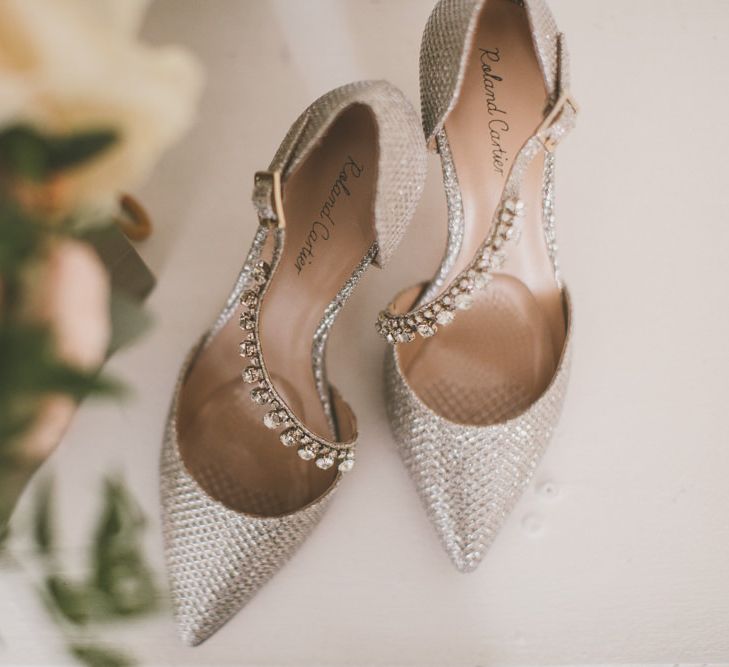 Silver embellished wedding shoes