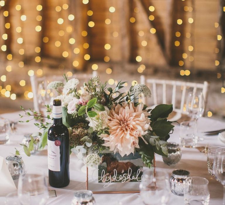 Wedding table decor with fairy light background