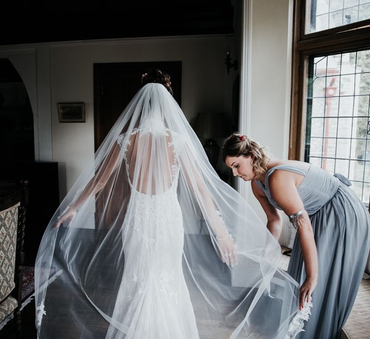 Back of Lace Wedding Dress with Long Veil