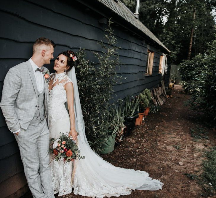 Sleeveless Wedding Dress with Long Veil