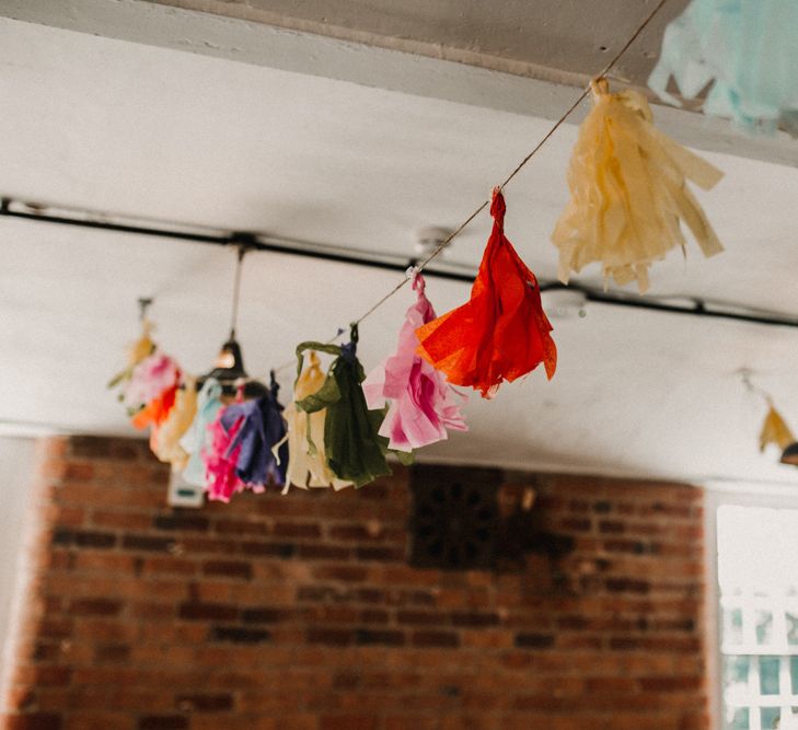 Rainbow Tassel Bunting Wedding At Industrial Venue The West Mill Derby With Bridesmaids In Maya Sequin And Tulle Dresses // Images By Carla Blain Photography