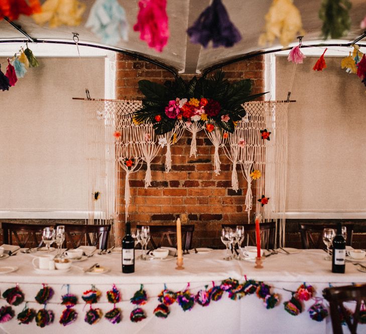 Rainbow Tassel Bunting Wedding At Industrial Venue The West Mill Derby With Bridesmaids In Maya Sequin And Tulle Dresses // Images By Carla Blain Photography