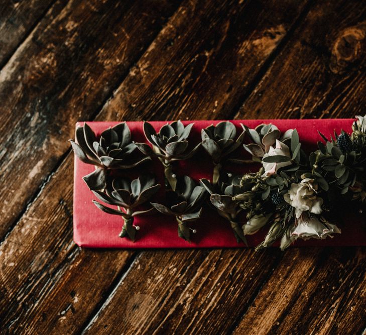 Succulent Buttonholes For Wedding // Image By Carla Blain Photography