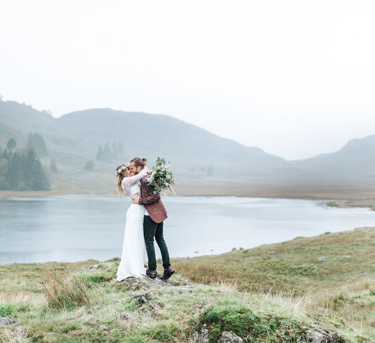 Boho Bride and Groom Kissing