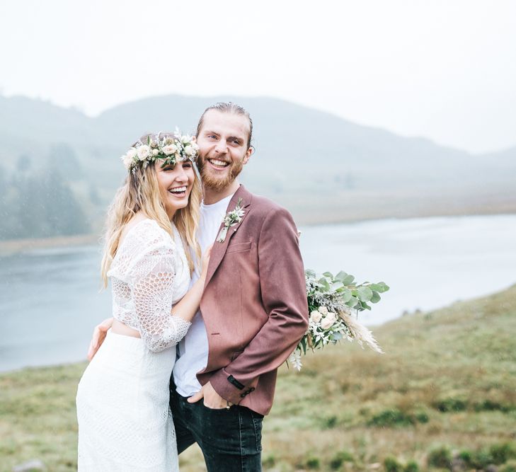 Intimate Portrait of Boho Bride and Groom