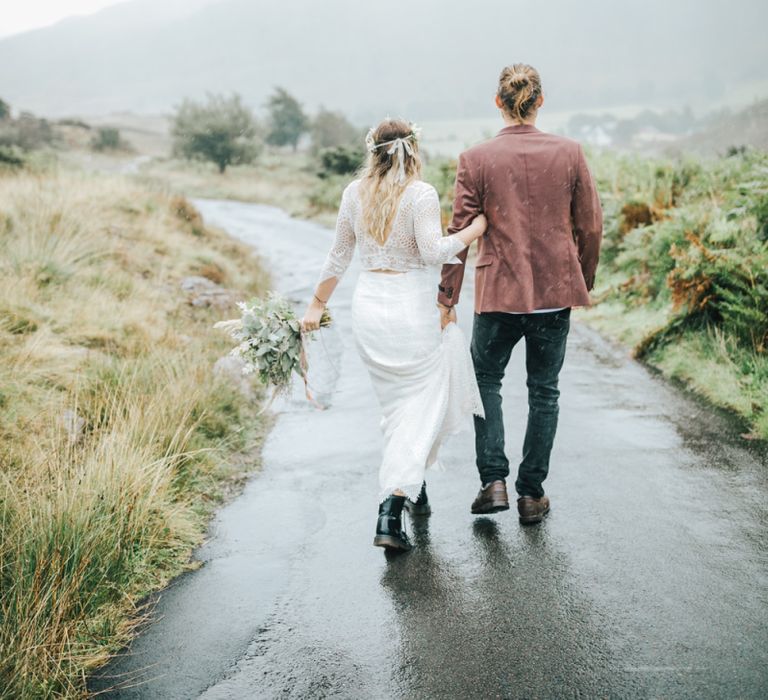 Bride in Black Boots and Crochet Dress