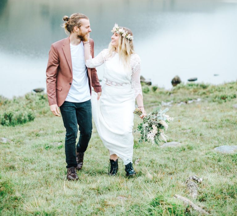 Bride Holding Her Grooms Face at Lake District Elopement