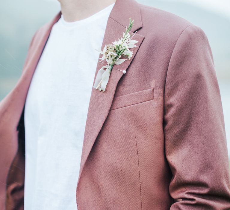 Groom in DuskyPink Blazer and Small Buttonhole