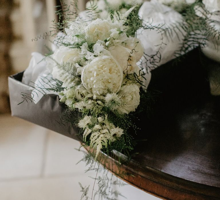 White Flower Bouquet For Bride Before Wedding