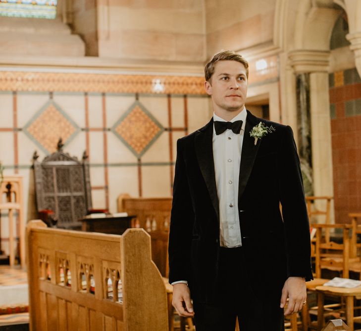 Groom Waiting At Church Altar For Bride