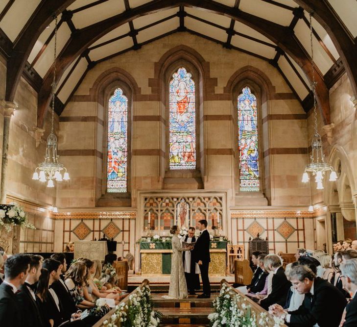 Beautiful Church Ceremony With Stain Glass Windows