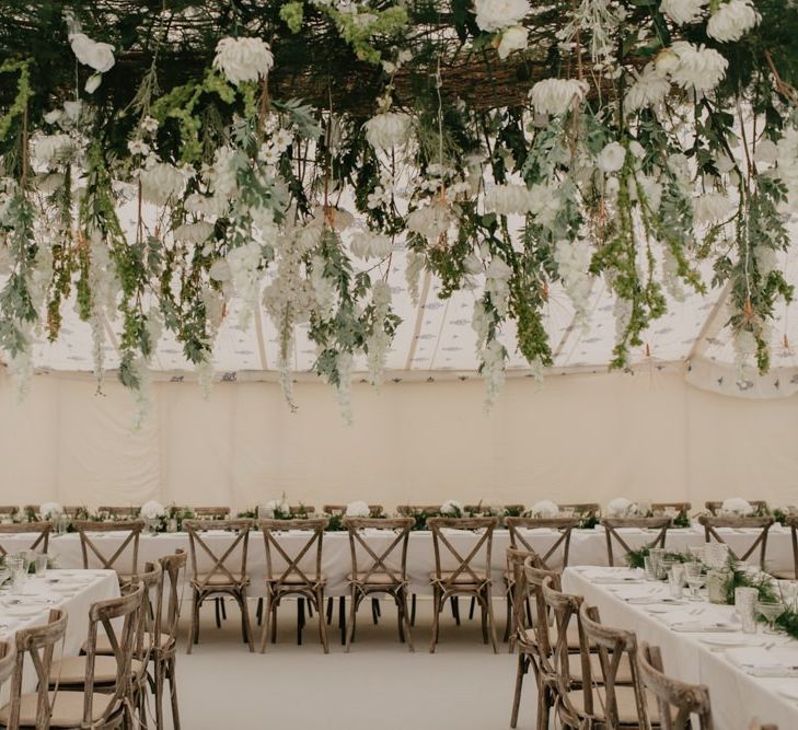 Reception White and Green Flower Installation