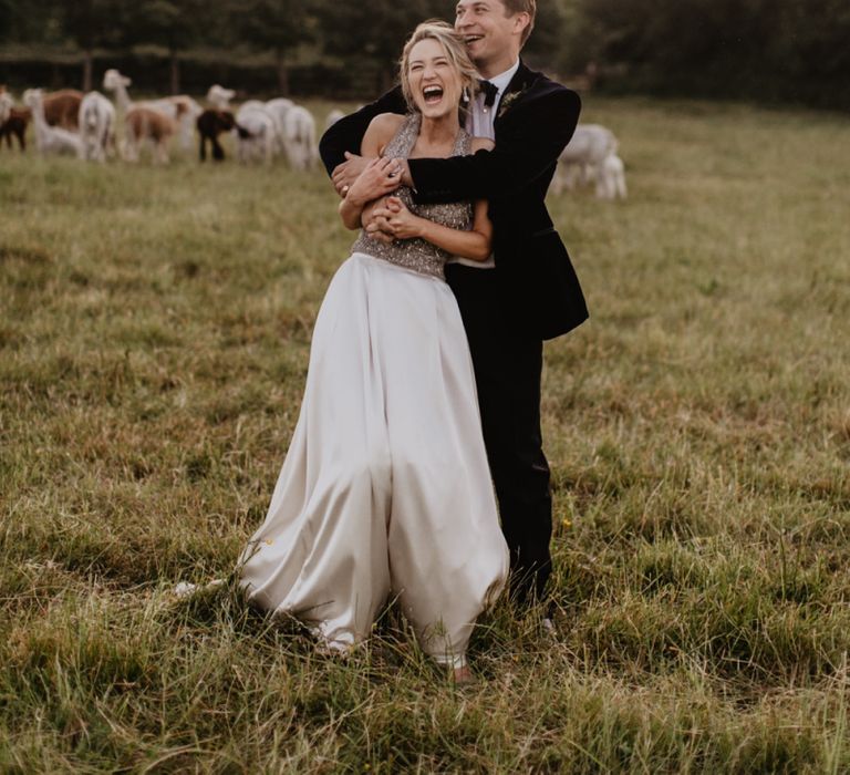 Bride and Groom Laughing for Portrait