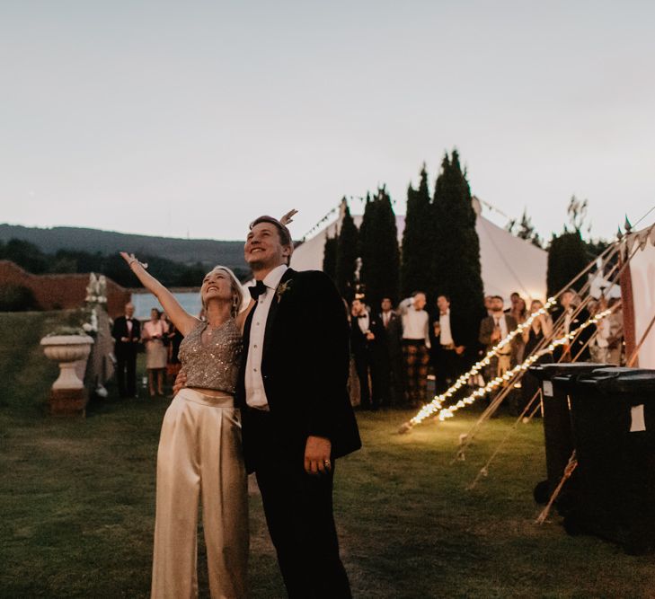 Bride and Groom Watch Fireworks