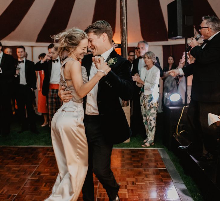 Bride and Groom First Dance with Bride In Satin Trousers