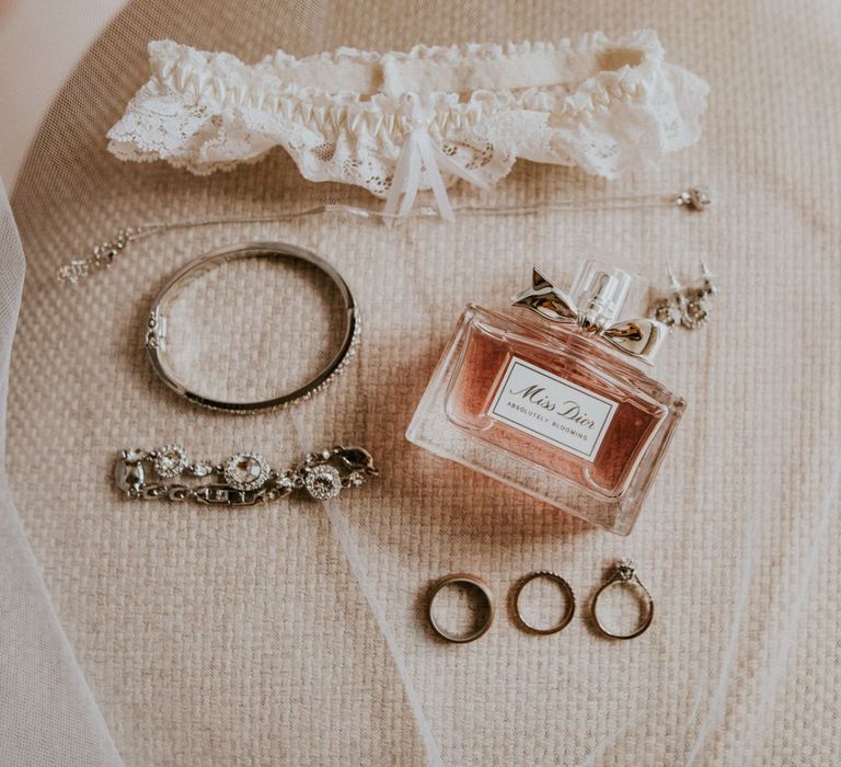 Bridal accessories with bridal garter and perfume