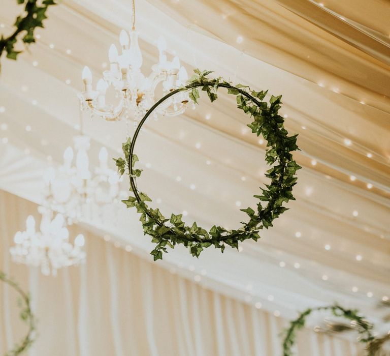 Hoop wedding decor with wooden wedding signs