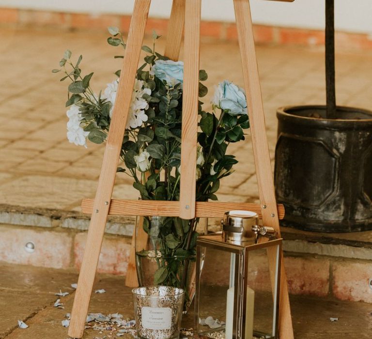 Wooden wedding signs at marquee wedding