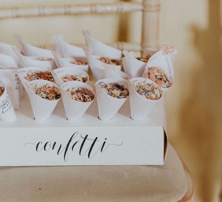 Confetti box and wooden wedding signs