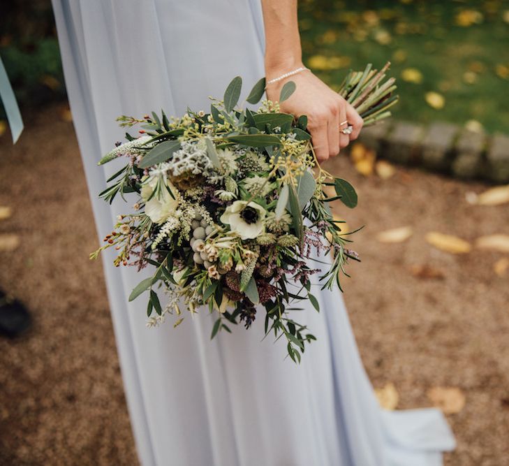 Bridesmaids In Pale Blue Dresses From Maids To Measure // Autumnal Wedding At Dewsall Court With Elephant Motif On Stationery And Bride In Tiara With Images From Red On Blonde Photography And Film From Mrs Mashup