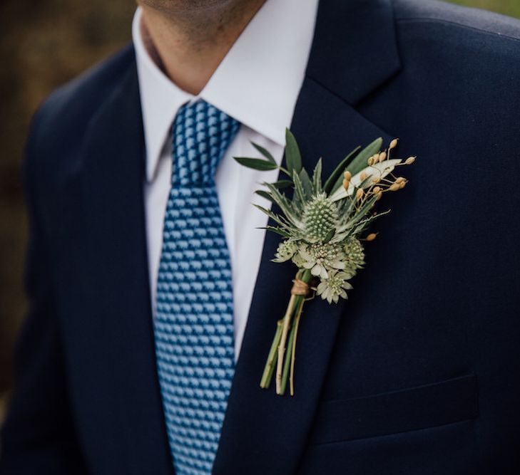 Rustic Buttonhole For Groom // Bridesmaids In Pale Blue Dresses From Maids To Measure // Autumnal Wedding At Dewsall Court With Elephant Motif On Stationery And Bride In Tiara With Images From Red On Blonde Photography And Film From Mrs Mashup