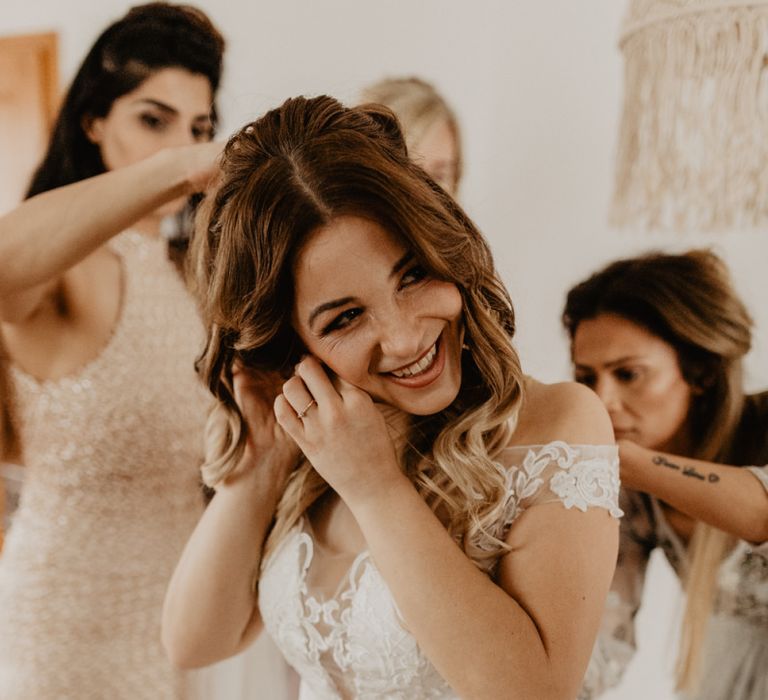 Bridal preparation at boho wedding